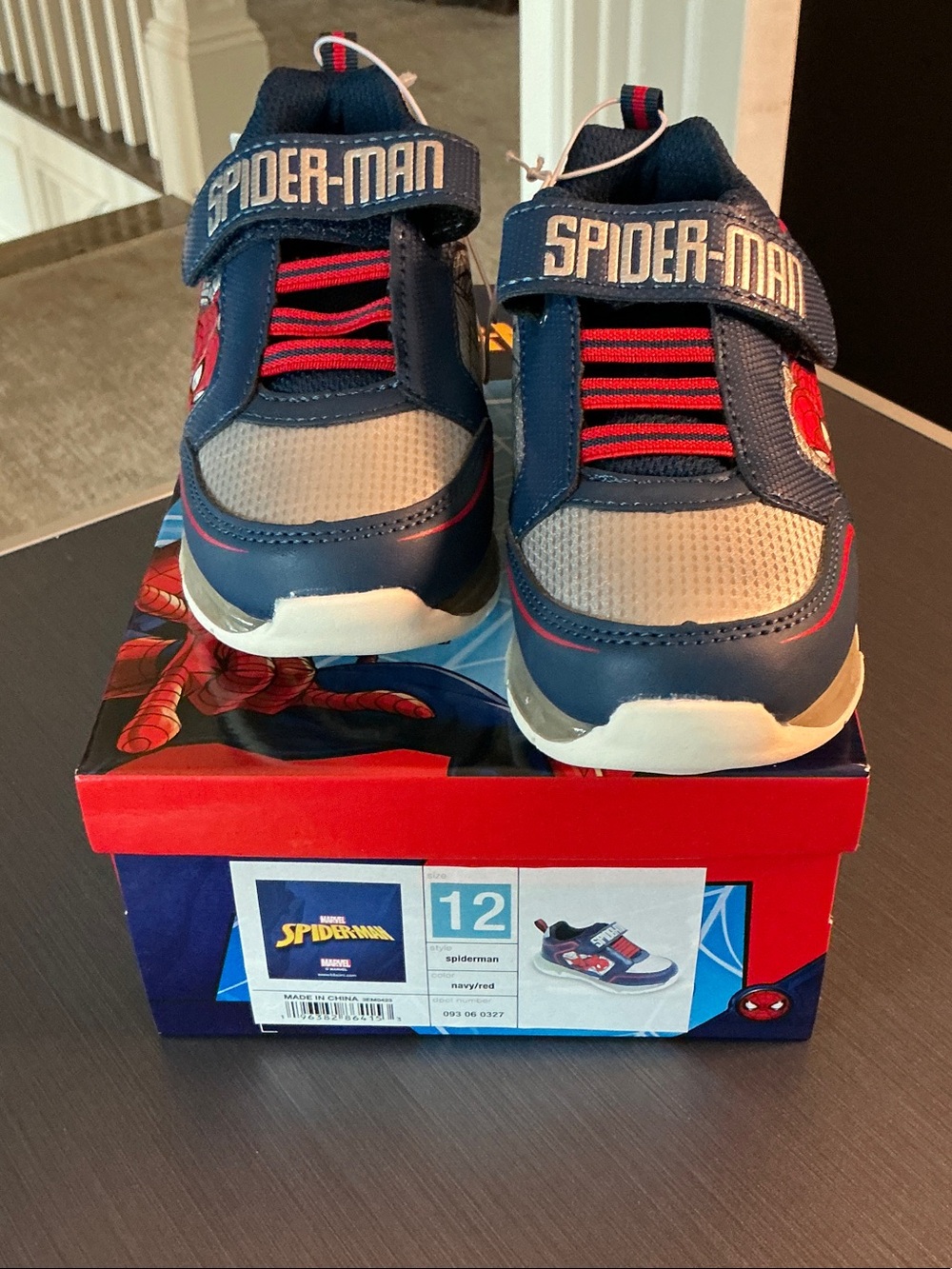 Lighted Spiderman Kids Navy Blue and Red Hook-and-Loop Sneakers